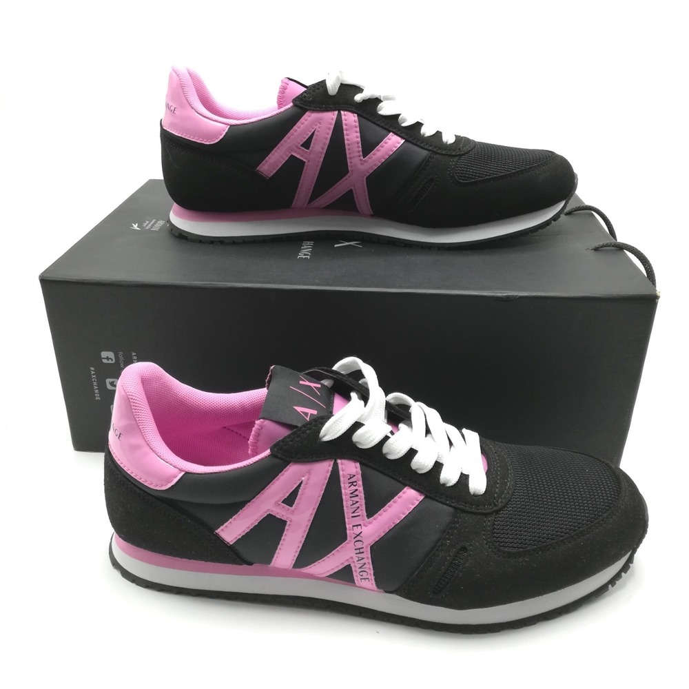 Armani Exchange Shoes Womens Sneaker AX Low Top Black Pink Lace Up 9 New